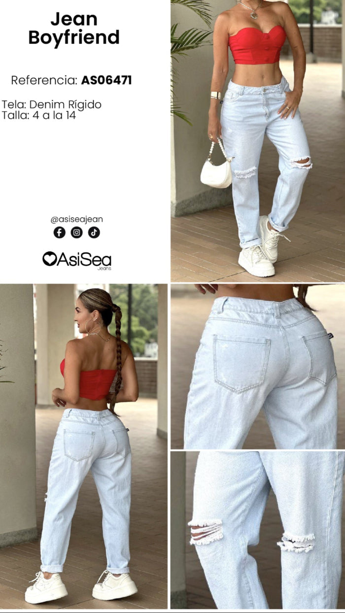 Jean Boyfriend en Denim rígido (AS06471)