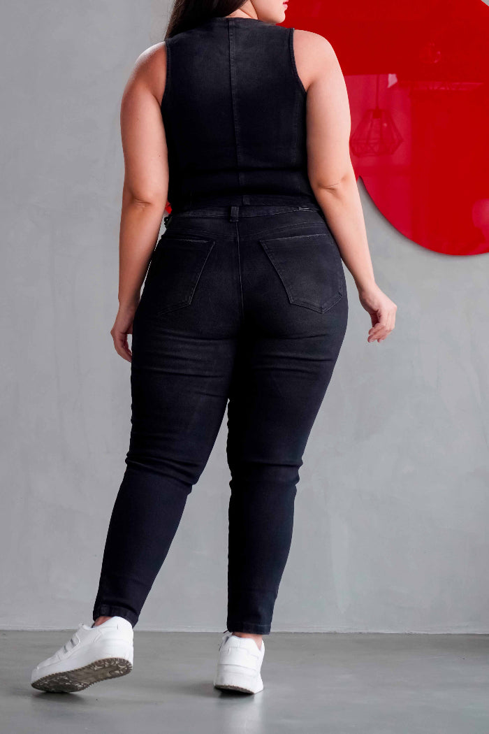 Conjunto  Jeans Baggy con Chaleco negro- AS06402