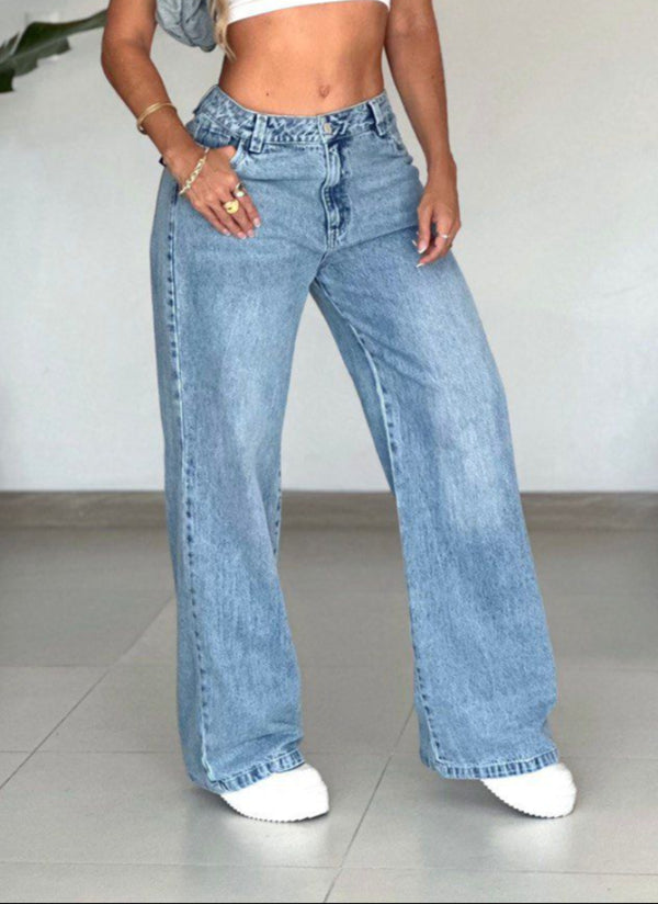 Jean Wide Leg en denim rigido AS06493