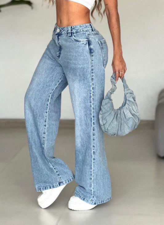 Jean Wide Leg en denim rigido AS06493