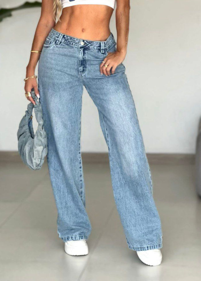 Jean Wide Leg en denim rigido AS06493