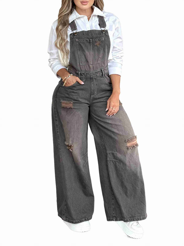 Overol Wide Leg denim rigido proceso en chocolate -AS06470