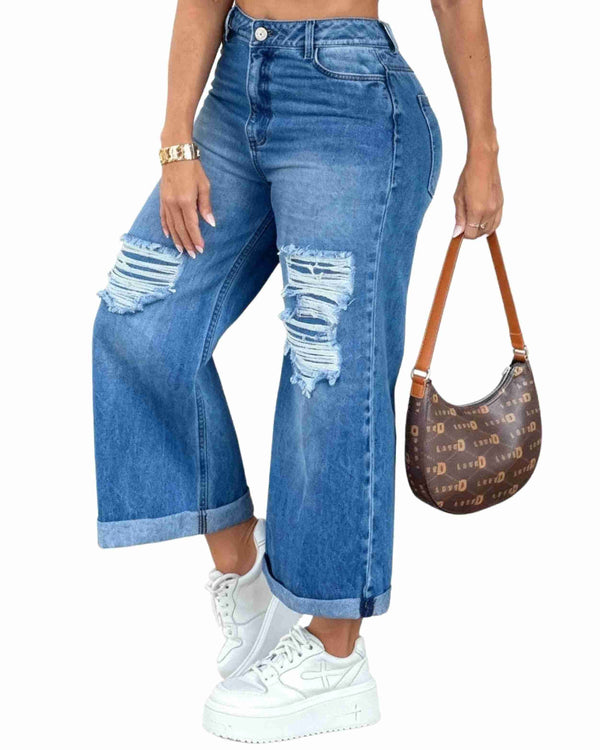 JEAN CULOTT BOTA RECTA EN DENIM RIGIDO - AS06662