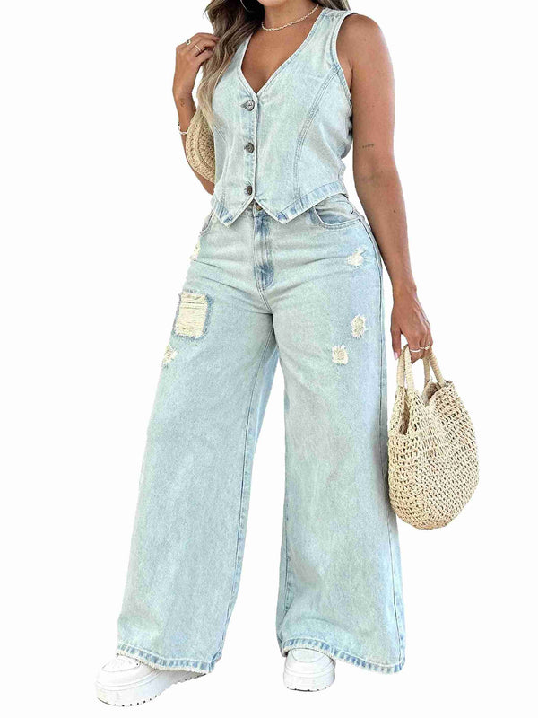 SET WIDE LEG EN DENIM RIGIDO - AS06542
