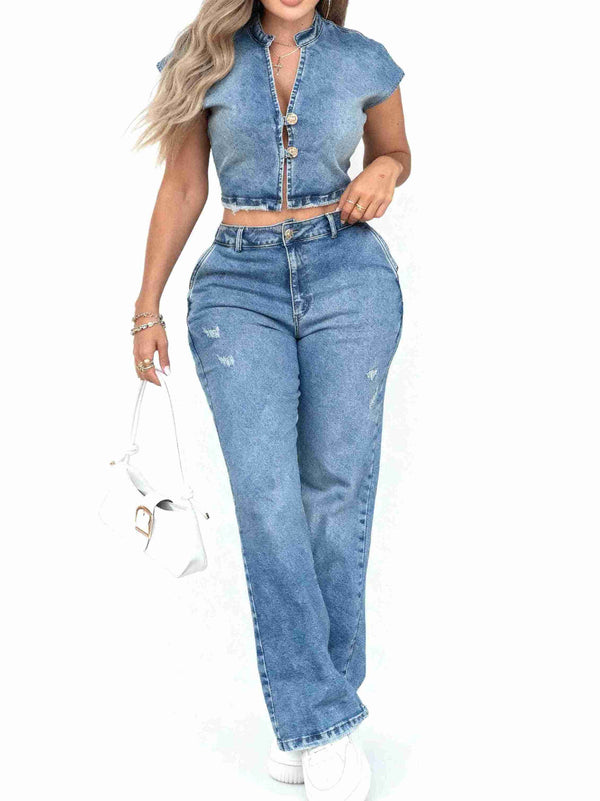 CONJUNT JEAN MOM FLARE Y BLU   - AS06627